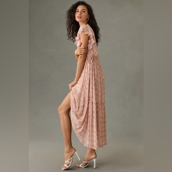 Anthropologie Plus Size 1X Sheer V-Neck Flutter Sleeve Midi Dress EUC - Picture 12 of 13